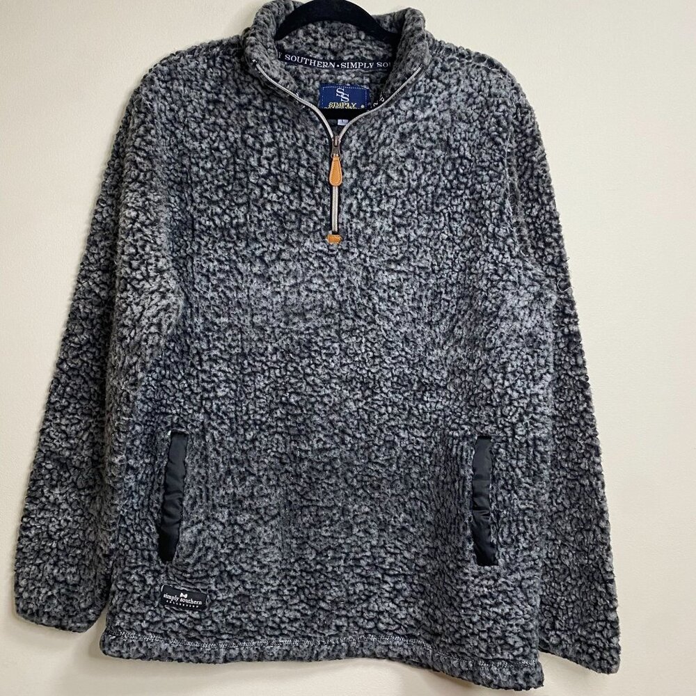 Simply Southern Pullover Women's Deep Pile Fleece 1/4 Zip Collared Large Gray